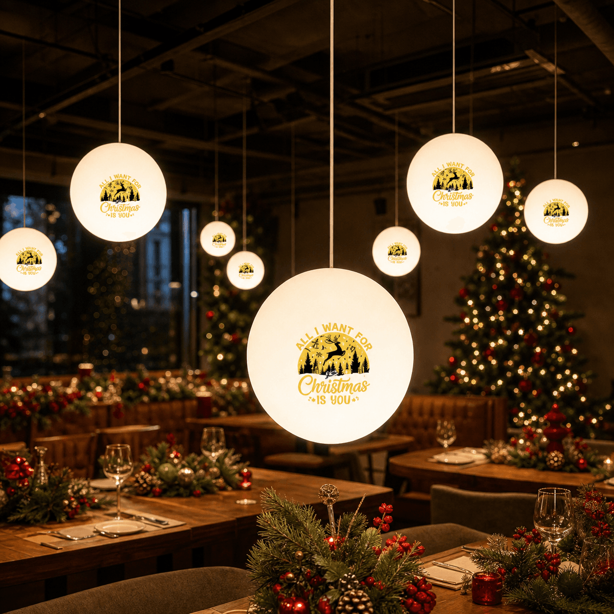 Custom Christmas Chandelier Decorations LED Hanging Ball Light