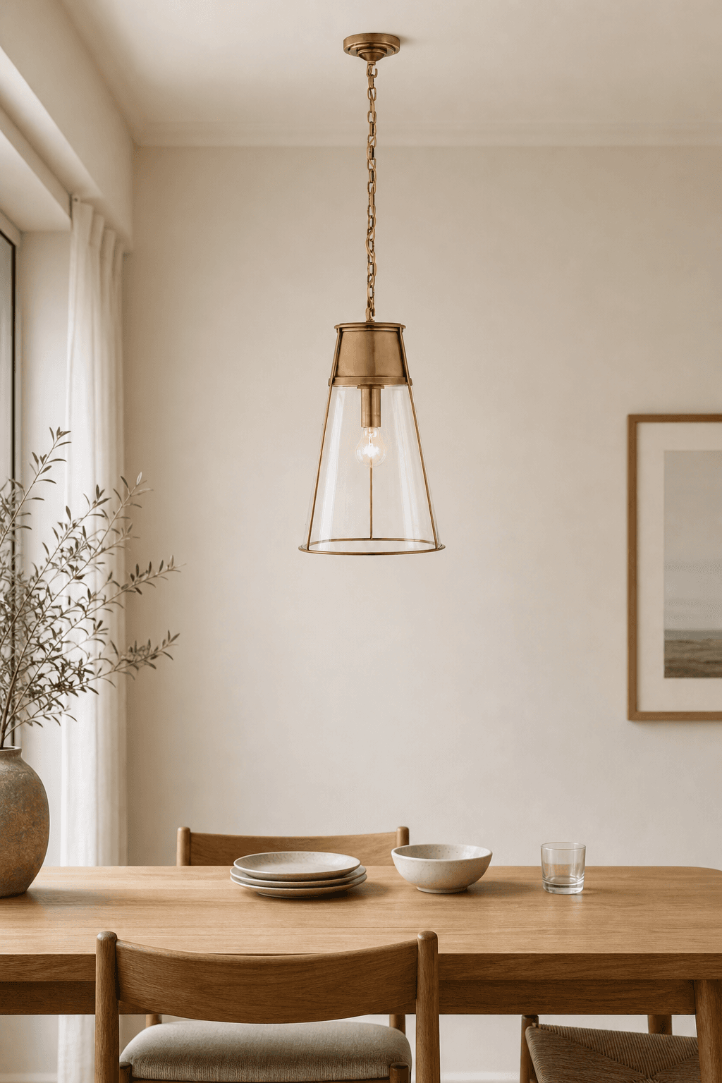 Solid Brass Clear Glass Cone Pendant Light