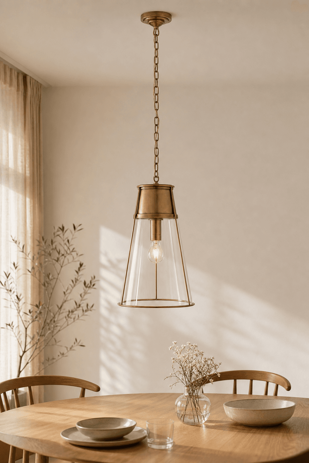 Solid Brass Clear Glass Cone Pendant Light