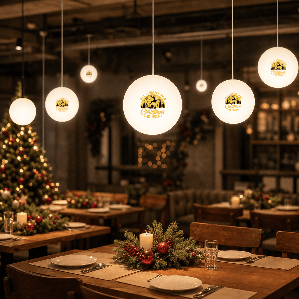 Custom Christmas Chandelier Decorations LED Hanging Ball Light