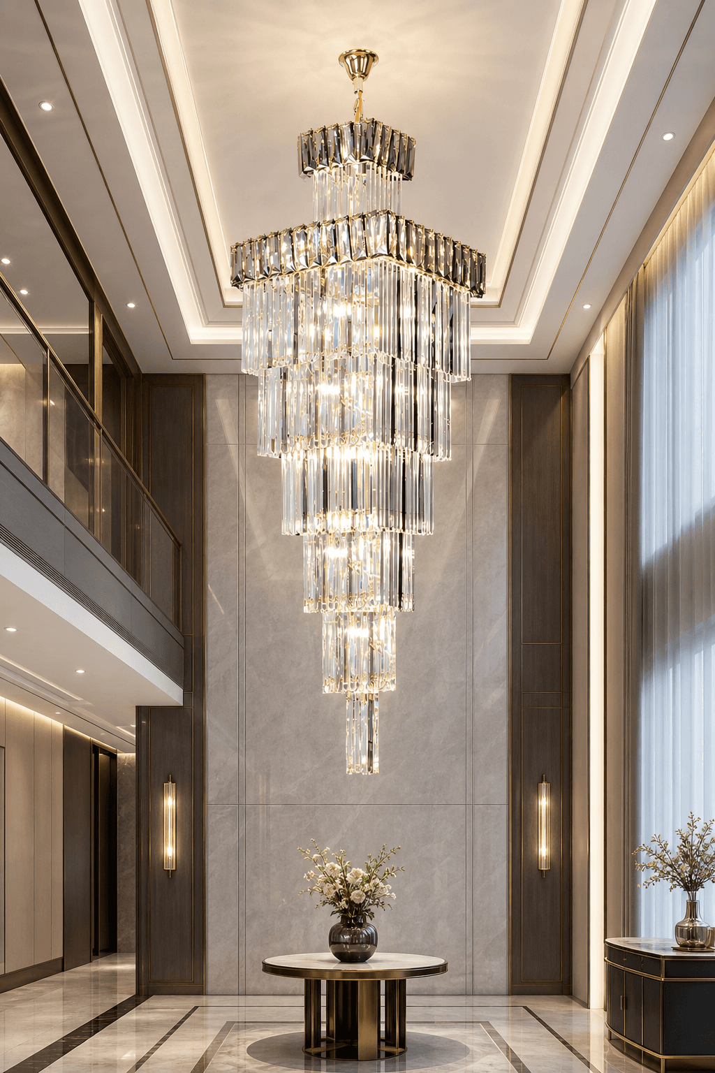 Crystal Chandelier with Clear Glass Shades for Living Room