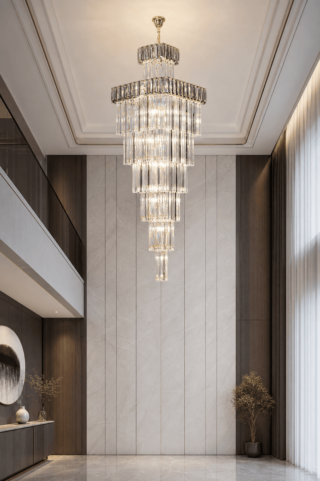 Crystal Chandelier with Clear Glass Shades for Living Room