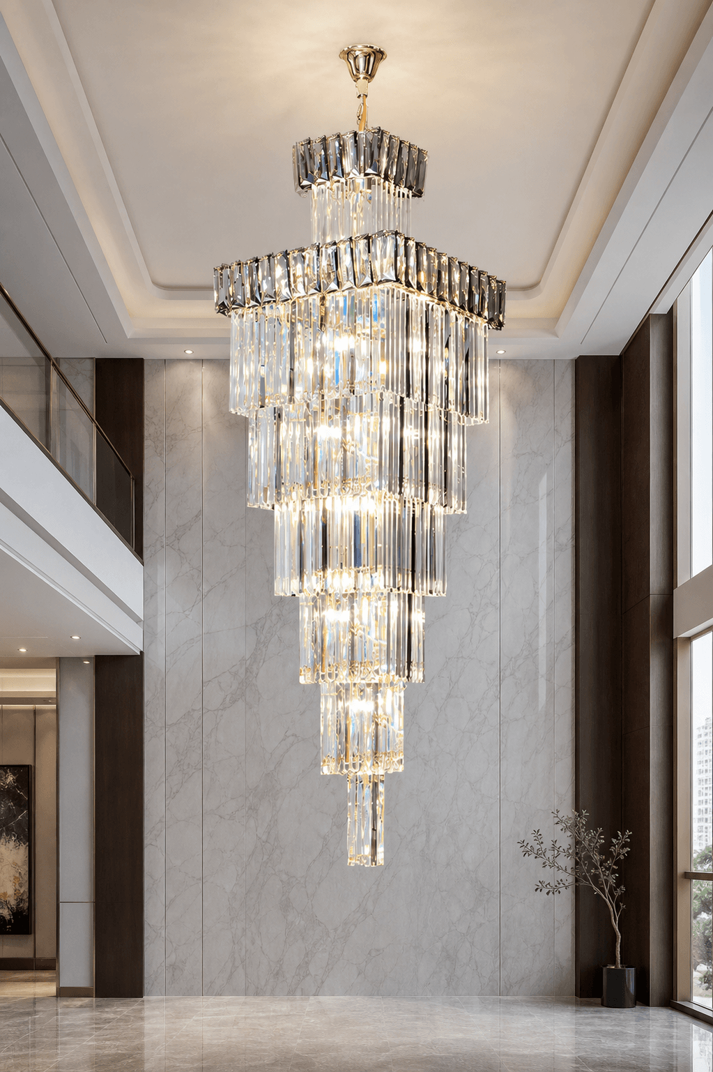 Crystal Chandelier with Clear Glass Shades for Living Room