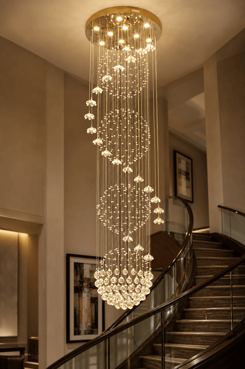 Nordic Custom Hotel Large Gold Long Crystal Chandeliers