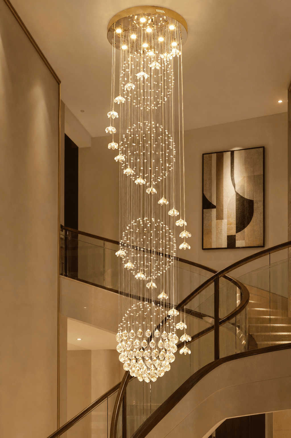 Nordic Custom Hotel Large Gold Long Crystal Chandeliers