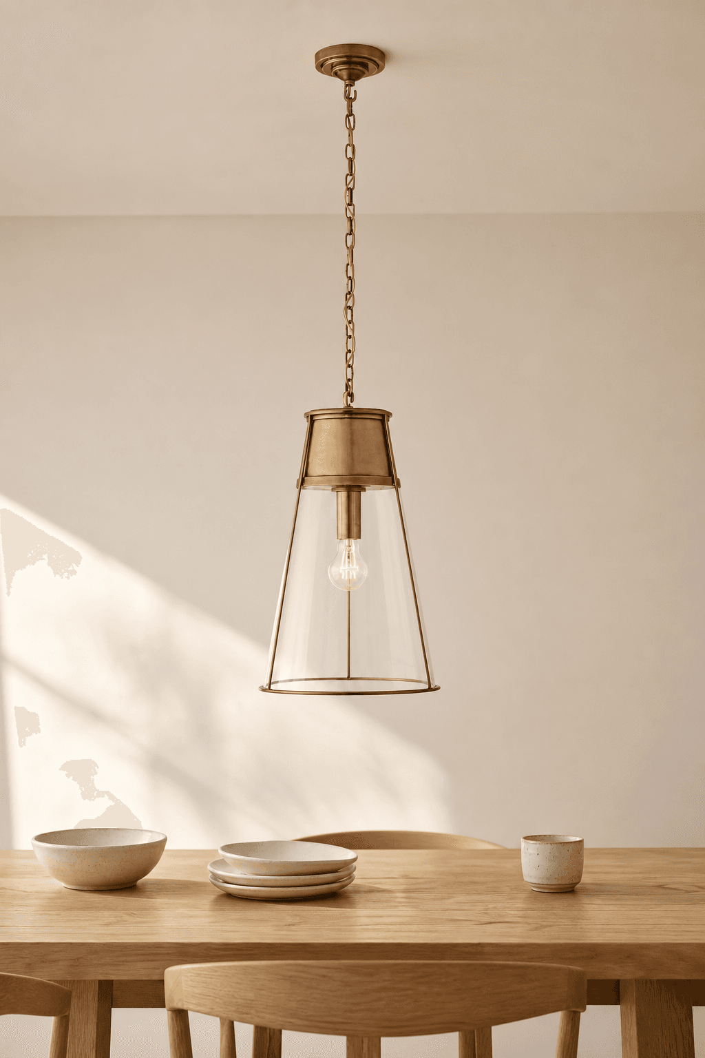 Solid Brass Clear Glass Cone Pendant Light