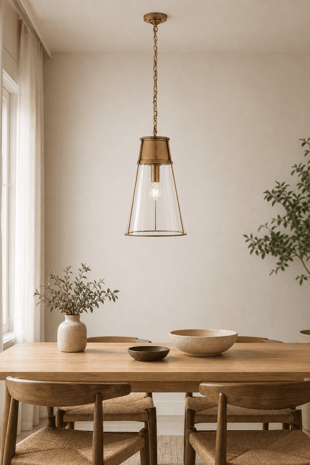 Solid Brass Clear Glass Cone Pendant Light