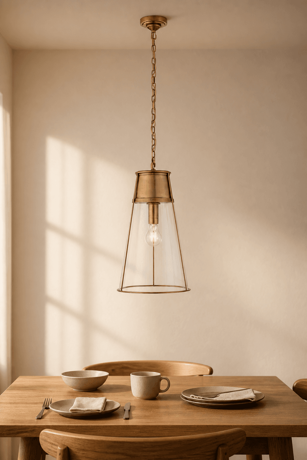Solid Brass Clear Glass Cone Pendant Light