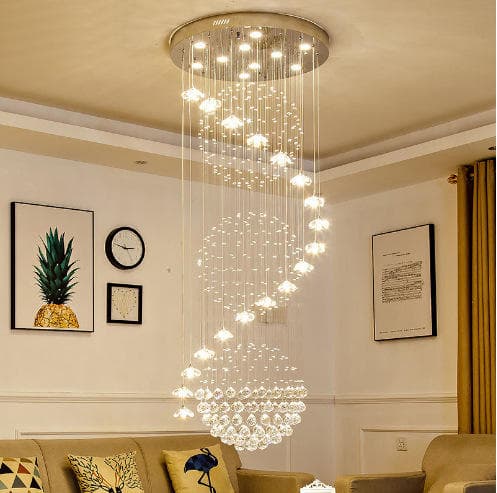 Nordic Custom Hotel Large Gold Long Crystal Chandeliers