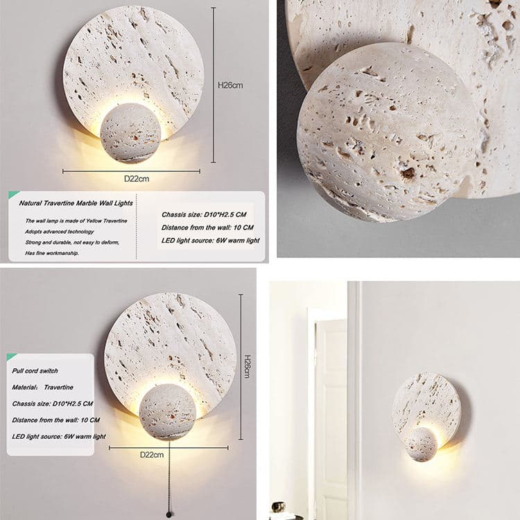 Wabi Sabi Light Travertine Stone Bedside Lamp