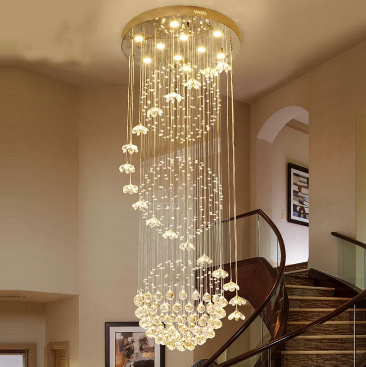 Nordic Custom Hotel Large Gold Long Crystal Chandeliers