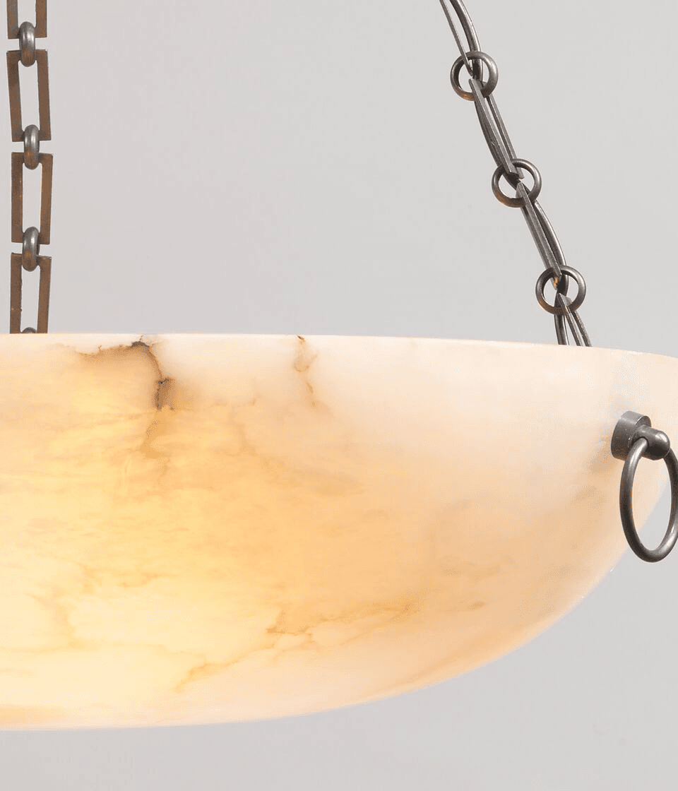 Vintage Designer Burton Spanish Alabaster Bowl Ceiling Light
