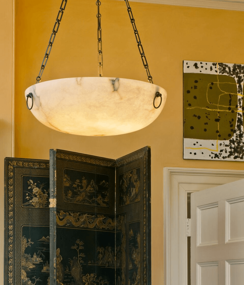 Vintage Designer Burton Spanish Alabaster Bowl Ceiling Light