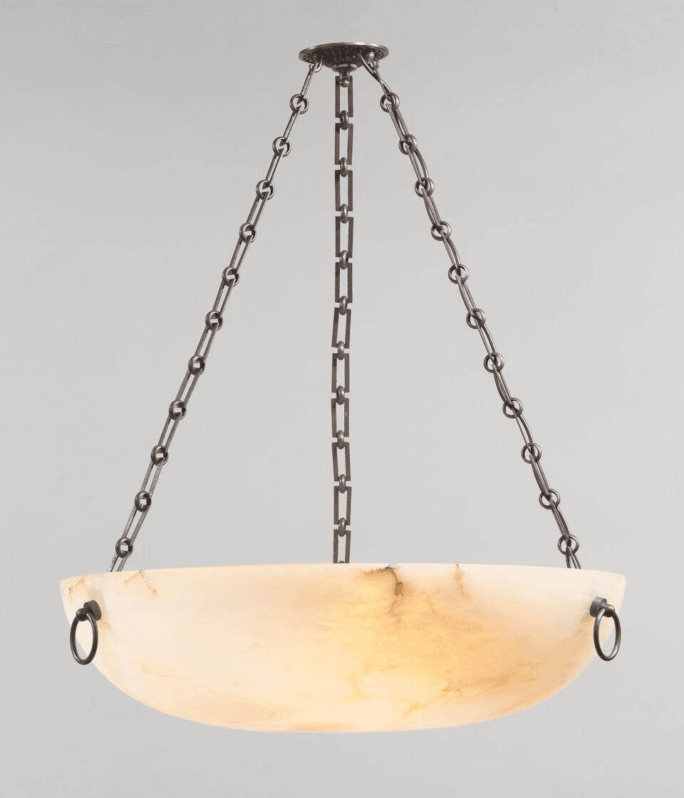 Vintage Designer Burton Spanish Alabaster Bowl Ceiling Light