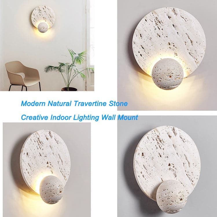 Wabi Sabi Light Travertine Stone Bedside Lamp