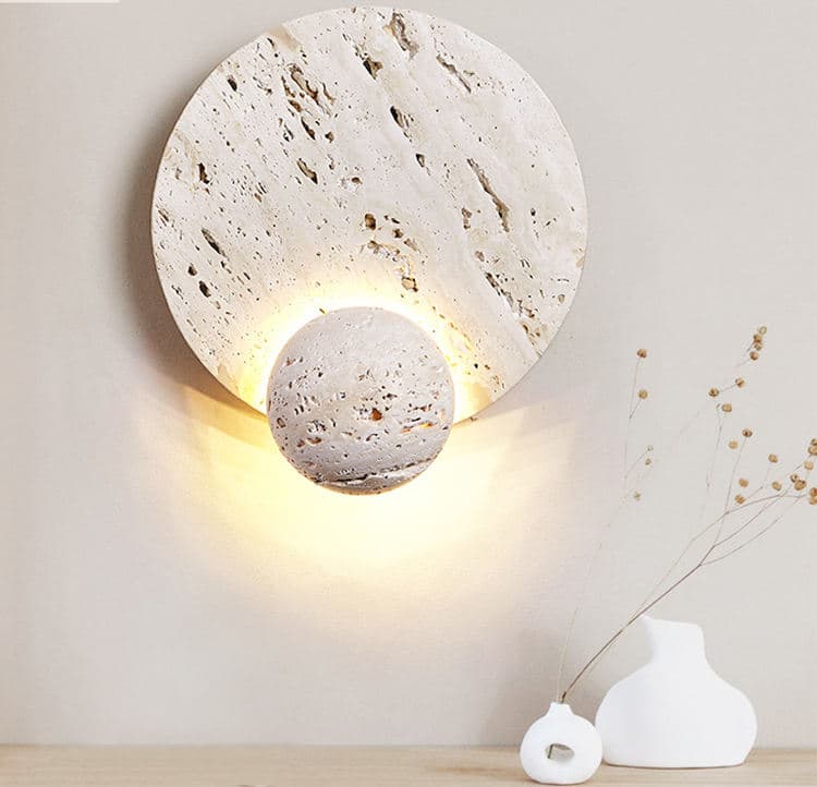 Wabi Sabi Light Travertine Stone Bedside Lamp