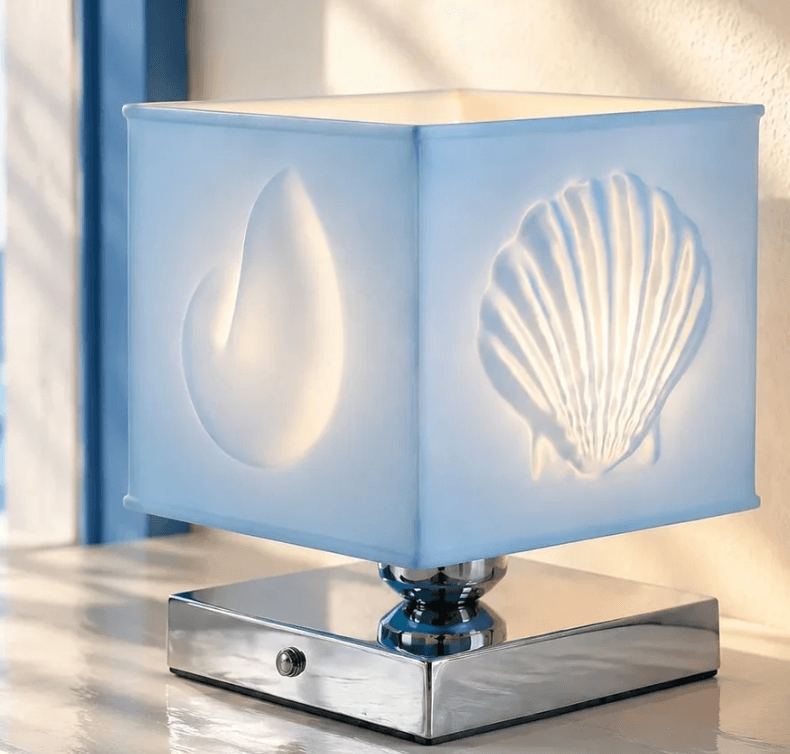 Osira Scallop Shell Embossed Square Resin Table Lamp, Osira Scallop Shell Embossed Square Resin Table Lamp, operation03