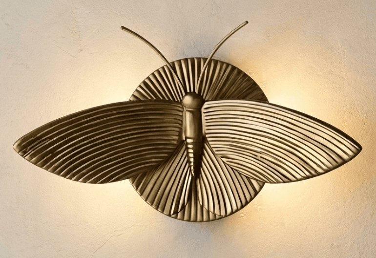 Horace Art Deco Golden Resin Moth Wall Sconce, Horace Art Deco Golden Resin Moth Wall Sconce, operation03