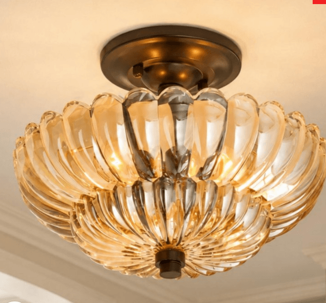 Raveena Vintage Amber Glass Semi Flush Mount Floral Ceiling Light, Raveena Vintage Amber Floral Ceiling Light, operation03