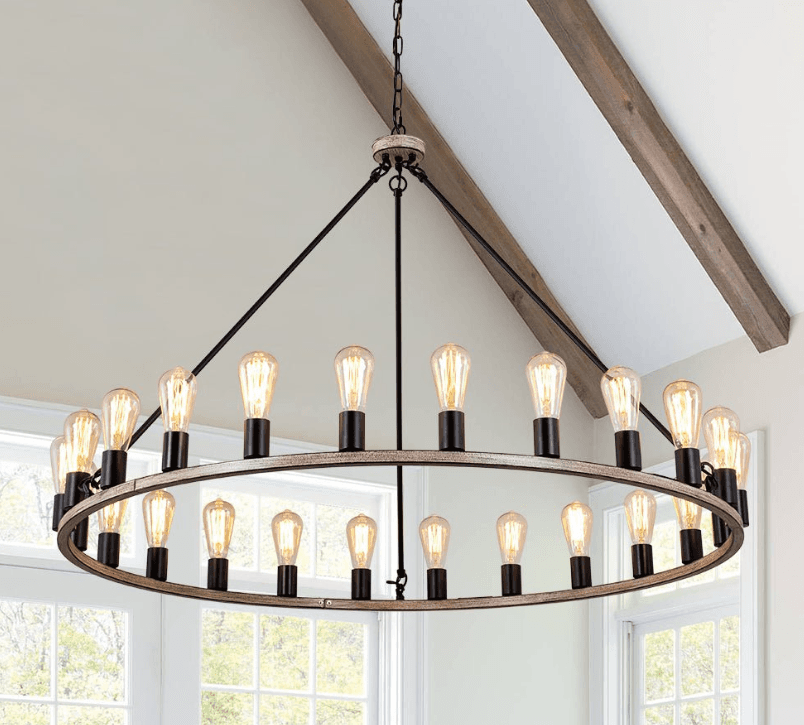 Contemporary 24-Light Round Wagon Wheel Chandelier Matte Black, 24-Light Round Wagon Wheel Chandelier Matte Black, operation03