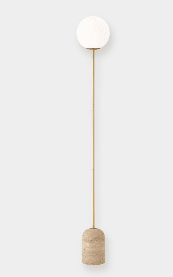 Modern minimalist floor lamp with travertine base and glass globe, Minimalist Travertine Floor Lamp, operation03