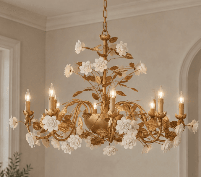 Elara American Rustic Floral Ceramic and Metal Chandelier, Elara American Rustic Floral Ceramic and Metal Chandelier, operation03
