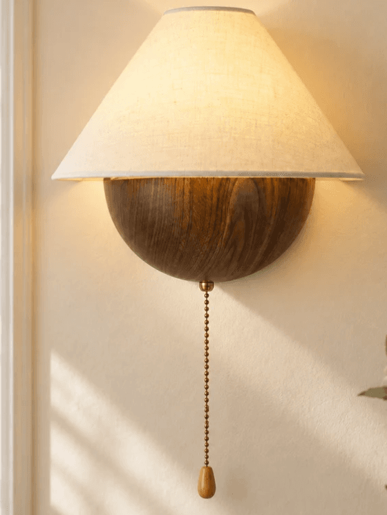 Kynan Vintage Wood Fabric Conical Wall Sconce, Kynan Vintage Wood Fabric Conical Wall Sconce, operation03