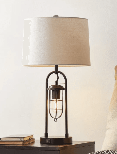 Traditional Vintage Cylinder Linen Metal 1-Light Table Lamp, Traditional Vintage Cylinder Linen Metal 1-Light Table Lamp, operation03