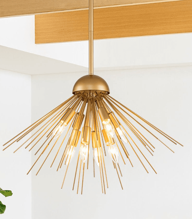 Mid-century 8-Light Sunburst Metal Chandelier, Mid-century 8-Light Sunburst Metal Chandelier, operation03
