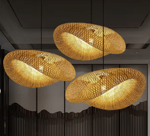 Rattan Woven Oval Disc Multi-Pendant Chandelier, Rattan Woven Oval Disc Multi-Pendant Chandelier, operation03