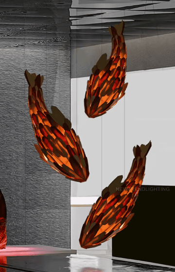 Koi Fish Scale Art Pendant Chandelier for Dining Room, Koi Fish Scale Art Pendant Chandelier, operation03