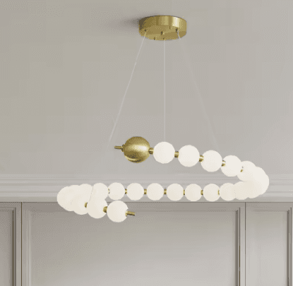 Curved Pearl String Opal Globe Brass Artistic Chandelier, Curved Pearl String Opal Globe Brass Artistic Chandelier, operation03