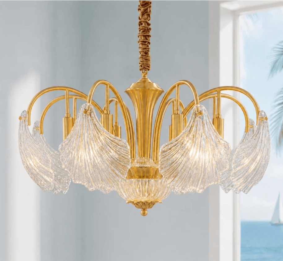 Percival French Glass Scallop Shell Chandelier, Percival French Glass Scallop Shell Chandelier, operation03