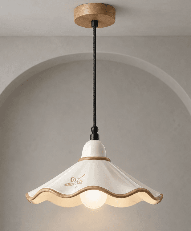 Eliseo Scalloped Ceramic and White Ash Wood Pendant Light for Living Room, Eliseo Scalloped Ceramic Pendant Light, operation03